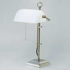 L8.85 w5.3 / height approx.22.5 cm, width 13.5 cm, depth 6 cm, easily replacement green glass bankers lamp shade, outside blue and inside white. Berliner Messing Bankers Lamp Torquato De