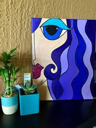 Purple Hair Lady 11 X 14 Canvas Art Acrylic Painting Abstract Cubist Petite Outfits In 2020 Art Painting Acrylic Modern Art Paintings Abstract Abstract Face Art