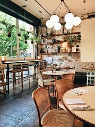A Section Of The Wall With Faux Brick Shelves Tall Table By Front Window In 2020 Bistro Interior Cafe Interior Design Rustic Coffee Shop