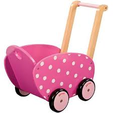 Janod Puppenwagen Lauflernwagen Holz Himbeere Mit Weissen Punkten Neu In Spielzeug Puppen Zubehor Babypuppen Zube Puppen Kinderwagen Puppenwagen Spielzeug