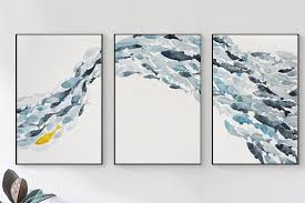 Set Of 3 Watercolor Nordic Simple Abstract Fish Group Print Art Digital Download 300 Dpi Wall Pictures Decor Illustration Abstract Picture Wall Wall Artwork