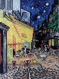 Patterns also available by email / download to save money on postage. Van Gogh Street Cafe Embroidery Portrait Embroidered Cross Stitch Art Diy Cross Stitch Cross Stitch Designs