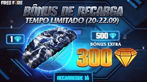 De hoje até o dia 10 vai estar rolando a promoção de bônus na primeira recarga de 90% através do site recarga jogo. 300 Diamantes Free Fire Free Fire Mania