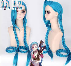 Blue long hair and pink eyes. Fashion Jewelry Wig Free Shipping Party Wig Costume Game Of Lol Jinx Blue Cosplay Synthetic Hair Wig 100cm Costume Accessories Aliexpress