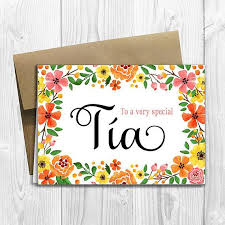 To A Very Special Tia Tia Mother S Day Birthday Any Occasion 5x7 Printed Greeting Card Spring Flowers Flor Brown Cards Note Cards Teacher Birthday