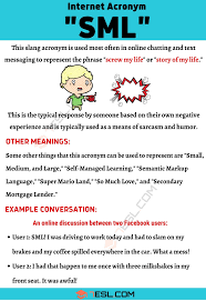 Sml Meaning How To Use This Slang Acronym Sml Correctly 7 E S L In 2020 English Vocabulary Words Words Vocabulary Words