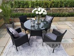 Rattan Outdoor 4 Seat Round Garden Rattan Dining Set In Black Garden Dining Set Outdoor Dining Set