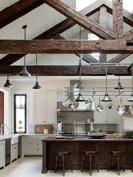 Maybe you would like to learn more about one of these? Vaulted Skylight Ceiling With Whitewashed Shiplap Ceiling And Exposed Beams Farmhouse Kitchen Interior Interior Design Kitchen Vaulted Ceiling Kitchen