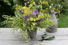 Fiori gialli spontanei di campo. Composizione Di Fiori Da Tavola Salvia Campanula E Fantasia