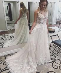 We offer best lace wedding dresses here. White Round Neck Lace Tulle Long Prom Dress Evening Dress Shdress