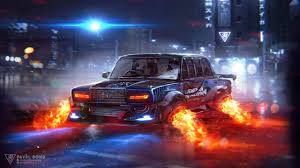 Digital Art Photoshop Artwork Car Futuristic Cyberpunk Fire Depth Of Field City Lights Pavel Bondarenko Vehicle La In 2020 Cyberpunk Digital Art Hd Wallpaper