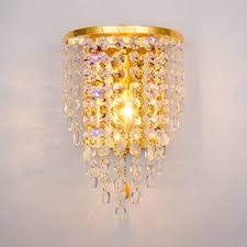 Hallway Clear Amber Crystal Sconce Lighting Antique Style Brass Wall Light Fixture Beautifulhalo Com