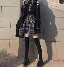 Nacarat Cold Shoulder Sweatshirt Plaid Mini A Line Skirt Yesstyle Grunge Skirt Outfit Grunge Skirt Egirl Fashion The best time to upgrade your wardrobe. grunge skirt outfit