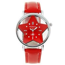 Star Shaped Watches Out Star Shaped Dial Ladies Wrist Watch With Leather Band Red Leather Band Leather Star Shape