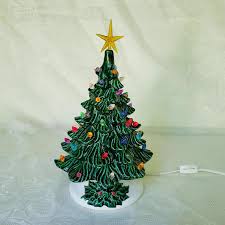 Vintage Ceramic Green Light Up Christmas Tree Holly Base Aunt Gladys Attic