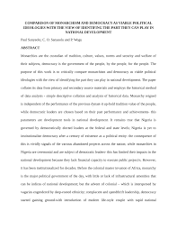 Pdf Comparison Of Monarchism And Democracy As Viable Political Ideologies With The View Of Identifying The Part They Can Play In National Development