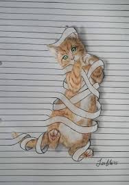 Cute Drawings Show Animals Getting Tangled On The Lines Of Note Paper Pencil Drawings Of Animals Cute Drawings Cat Art