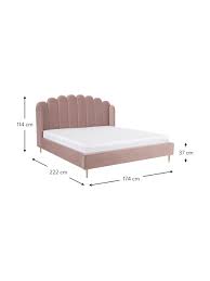 Scrittoio in legno multistrato, gambe in metallo conificato. Letto Matrimoniale Imbottito In Velluto Rosa Cipria Glamour Westwingnow