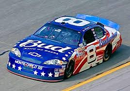 Logano's ford mustang was sent flying into the air after being bumped by fellow driver denny hamlin's car as he. The Budweiser Stars Stripes Chevrolet Monte Carlo Paint Scheme That Dale Earnhardt Jr Drove At Daytona In The Pepsi 400 On July Nascar Cars Race Cars Nascar