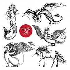 Use the same technique of short, connected lines to form jagged fur. Mythical Creatures Hand Drawn Sketch Set Nohat Free For Designer
