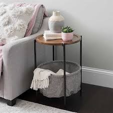 Round Wood Side Table With Fabric Basket Shelf Kirklands In 2020 Side Table Decor Side Table Decor Living Room Side Tables Bedroom