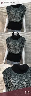 Polo Garage Gray Black Scrolls Cowl Neck Top Cowl Neck Top Clothes Design Floral Sleeve