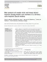 Wash the area with soap and water. Pdf Risk Analysis Of Needle Stick And Sharp Object Injuries Among Health Care Workers In A Tertiary Care Hospital Saudi Arabia