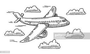 Hand Drawn Vector Drawing Of An Airplane In The Sky And Clouds Airplane Illustration Airplane Drawing Plane Drawing