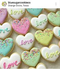 Lovely Colored Heart Cookies Decorated With Royal Icing And Cookie Sprinkles Valentine Sugar Cookies Valentine Cookies Valentines Baking