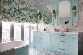 In true coastal window style, this round mirror looks beautiful in this modern coastal bathroom with muted blue wainscoting and a large white bathtub for soaking. 75 Beautiful Coastal Bathroom Pictures Ideas August 2021 Houzz
