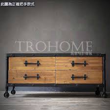 拓家工業風家具 可訂製 實木鉚釘附輪電視櫃 loft復古層架置物櫃多層收納櫃展示櫃 重裝感酒吧民宿餐櫃客廳抽屜櫃
