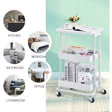 Rated 5 out of 5 stars. 3 Tier Metal Rolling Storage Cart With Practical Tabletop Kitchen Cart White