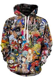 3d comic anime character printed long sleeve pullover drawstring