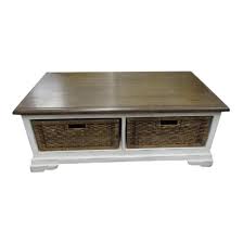 The tabletop is made from solid pine wood, while the base is made from a mix of solid and engineered wood. Coffee Table With Storage Baskets Modern Farm Style Chairish
