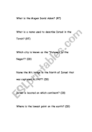 What is the name of that war? English Worksheets Israeli Trivia