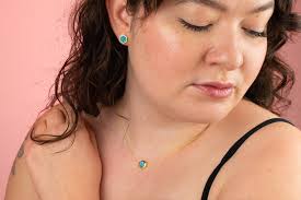 Hexagon Stud Earring Set with Aquamarine Clay and 14k Gold