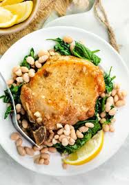 Pan Fried Pork Chops In White Wine Sauce With Spinach And Beans The Cozy Cook Fried Pork Chops Pan Fried Pork Chops Fried Pork