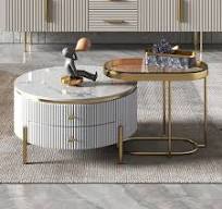 SET DE DUO LUX TABLE BASSE RONDE EN MARBRE BLANC AVEC 2 ...
