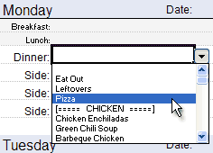 Make A Monthly Menu Awesome Excel Template With A Drop Down Menu You Can Plug Your Own Family Favorite Meal Planner Template Meal Planner Monthly Meal Planner