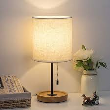 Amazon Com Haitral Wooden Table Lamp Nightstand Desk Lamp With White Shade Pull Chain Switch Bedside In 2020 Desk Lamps Bedroom Wooden Table Lamps Nightstand Lamp
