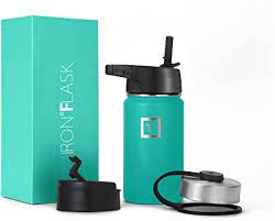 Amazon Com Iron Flask Sports Water Bottle 14 Oz 3 Lids Straw Lid Vacuum Insulated Stainless Steel Modern Double Walled Simple Thermo Mug Hydro Metal Canteen Sports Outdoors