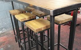 Handmade Bespoke Modern Industrial Outdoor Or Indoor Long Bar Table Six Stools Add An Modern Urban Edge To Your Outdoor Living Are Bar Table Table Pub Table