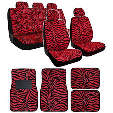 New Premium Grade 15 Pieces Red Zebra Print Low Back Front Car Seat Cover Rear Bench Cover And 4 Pieces Floor Carseat Cover Bench Covers Golf Cart Seat Covers