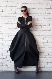 Black Neoprene Dress Extravagant Long Coat Asymmetric Maxi Etsy Neoprene Dress Victorian Fashion Dresses Black Long Sleeve Dress