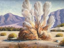 Fine Carl G. Bray Original Oil Painting w/ Smoketree Western Landscape  American