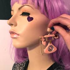 Peach and Gold Antique Telephone Laser Cut Acrylic Earrings