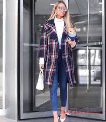 2019 Bayan Kase Kaban Modelleri Lacivert Uzun Yakali Dugmeli Ekose Desenli Ekose Moda Stilleri Moda