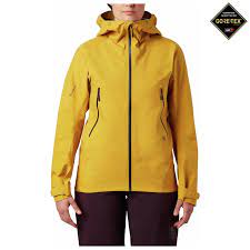 Jacket has lettuce ruffle trim. Mountain Hardwear Womens High Exposure Gtx C Knit Jacket Gold Hour