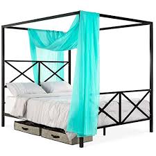 Sturdy wrought iron construction is easily incorporated into any room with its black finish. Best Choice Products 4 Post Queen Size Modern Metal Canopy Bed W Mattress Support Built In Headboard Footboard Classic Customizable Design Black Buy Online In Grenada At Grenada Desertcart Com Productid 73692862