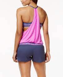 Nike Sport Heathered Layered Tankini Top Purple M Stylish Tankini Tankini Top Swimsuit Purple